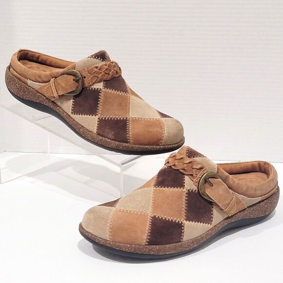 Aetrex Libby Clogs Size 40 Womens 9-9.5 Patchwork Boho Brown Mules Slip On Shoes - Picture 3 of 12